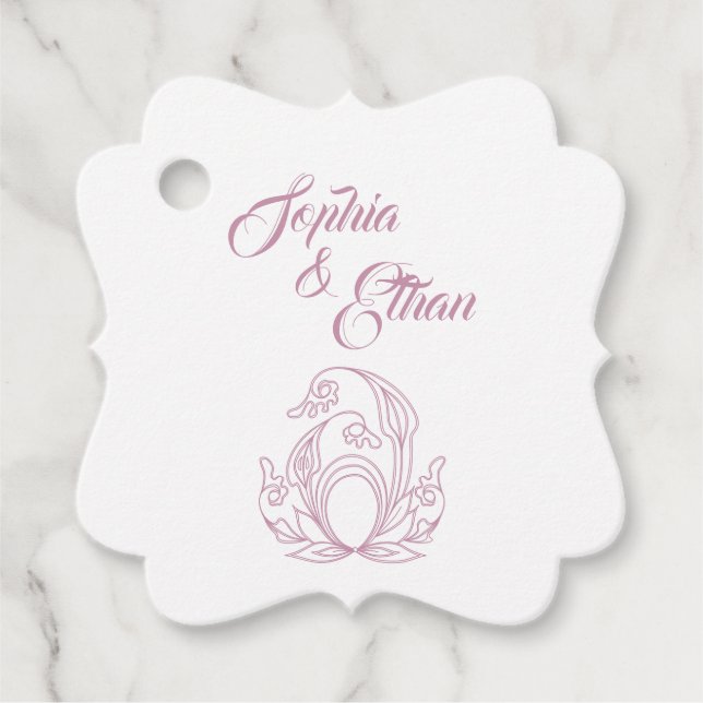 Elegant Wedding Favour Tag – Pink Rose Filigree (Front)