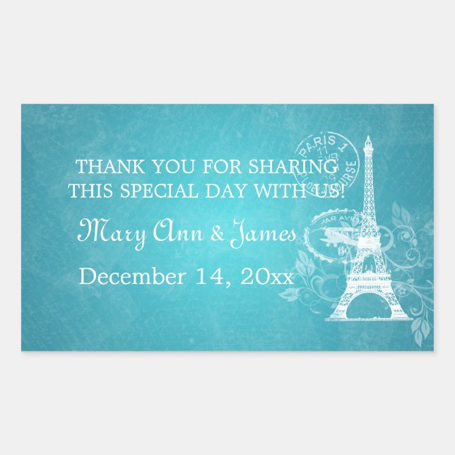 Elegant Wedding Favour Tag Romantic Paris Blue (Front)