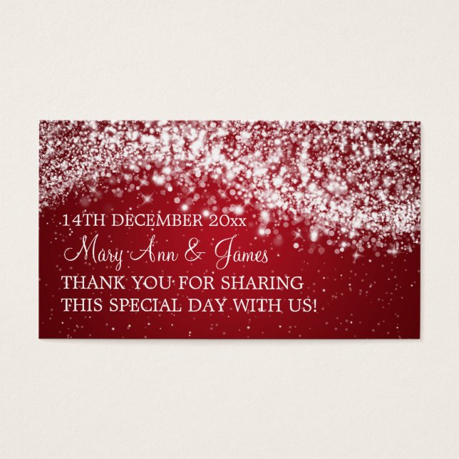 Elegant Wedding Favour Tag Sparkling Wave Red (Front)
