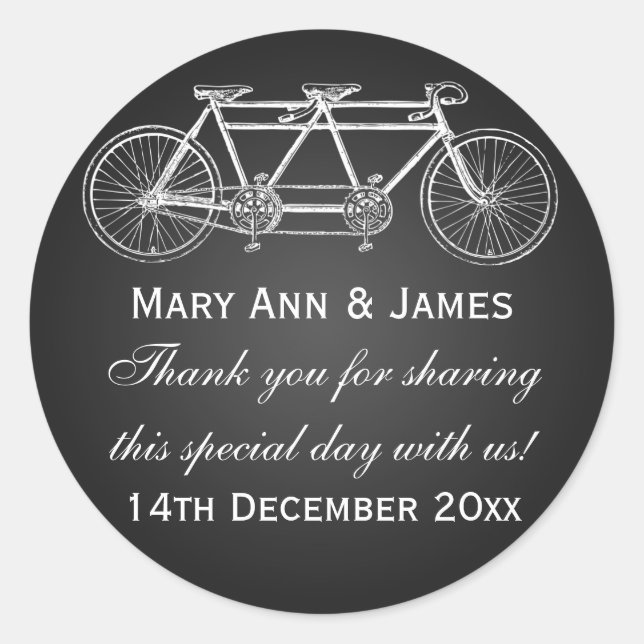 Elegant Wedding Favour Tag Tandem Bike Black (Front)