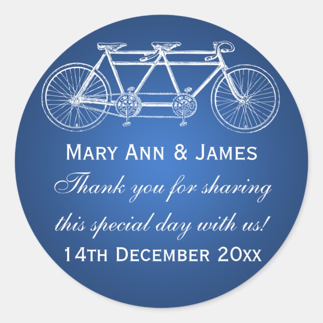 Elegant Wedding Favour Tag Tandem Bike Blue (Front)