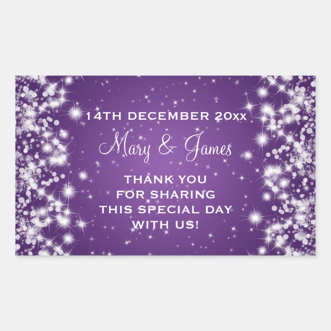 Elegant Wedding Favour Tag Winter Sparkle Purple (Front)