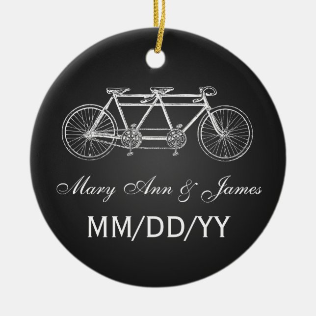 Elegant Wedding Favour Tandem Bike Black Ceramic Ornament (Front)