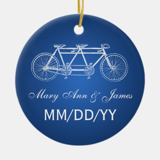 Elegant Wedding Favour Tandem Bike Blue Ceramic Ornament (Front)