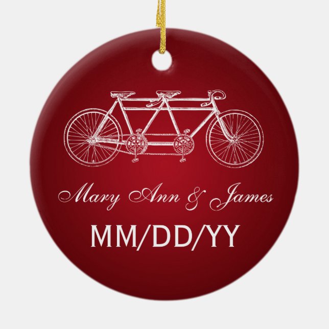 Elegant Wedding Favour Tandem Bike Red Ceramic Ornament (Back)