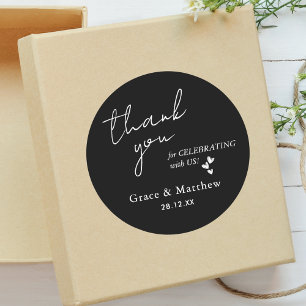 Elegant Wedding Favour Thank You Black & White Classic Round Sticker