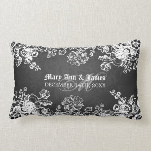 Elegant Wedding Favour Victorian Flourish Black Lumbar Pillow