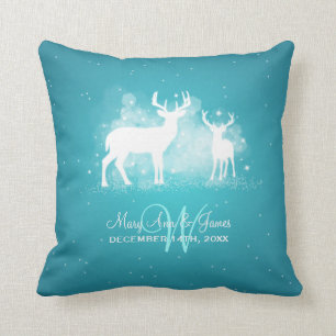 Elegant Wedding Favour Winter Deer Sparkle Turquoi Throw Pillow