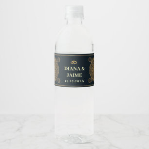 Elegant Wedding Favours Rustic Black Modern Water Bottle Label