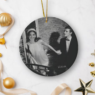 Elegant Wedding First Married Christmas Photo Ceramic Ornament