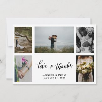 Elegant Wedding Five Photos | Love & Thanks Script Thank You Card