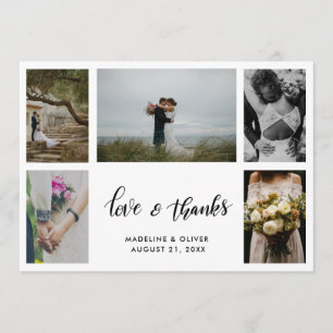 Elegant Wedding Five Photos Love & Thanks Script Thank You Card