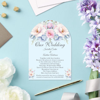 Elegant Wedding Floral Blue Pink Flowers Acrylic Invitations