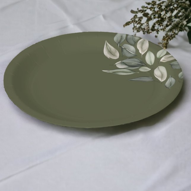 Elegant Wedding Foliage Muted Green Paper Plate (Elegant Wedding Foliage Muted Green Paper Plates from Ricaso)