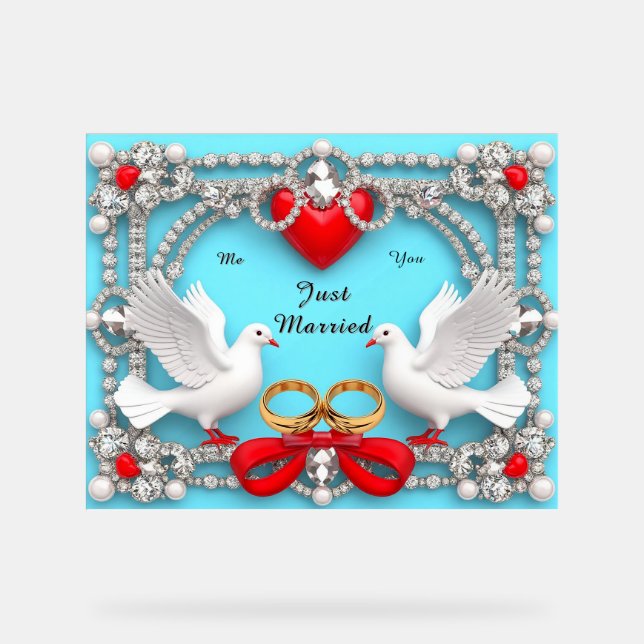Elegant Wedding Frame with White Doves Acrylic Sign (Front)