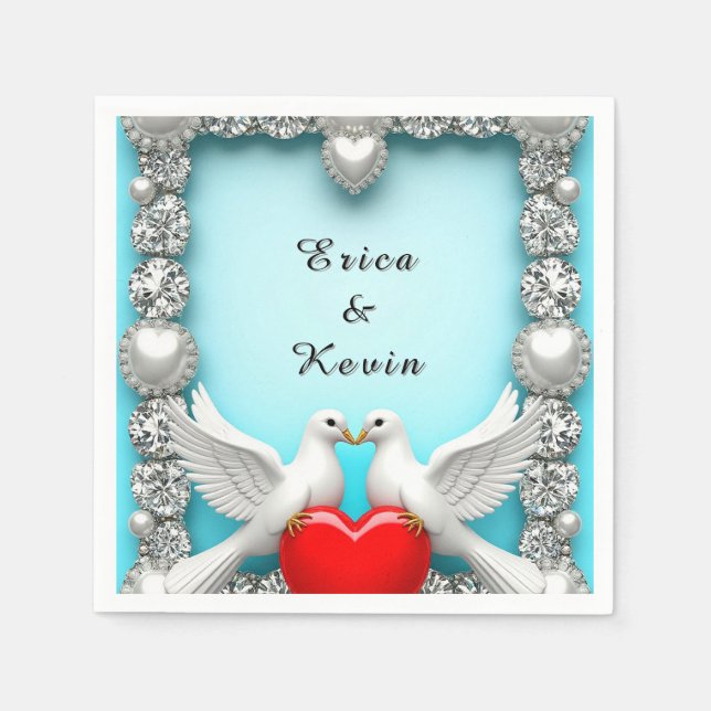 Elegant Wedding Frame with White Doves Napkin (Front)