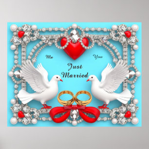 Elegant Wedding Frame with White Doves Poster