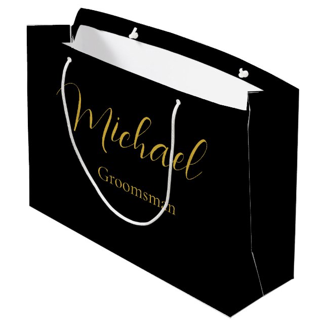 Elegant Wedding Gift Bag with Personalized Text (Back Angled)