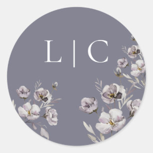 Elegant wedding gloomy grey watercolor flower classic round sticker