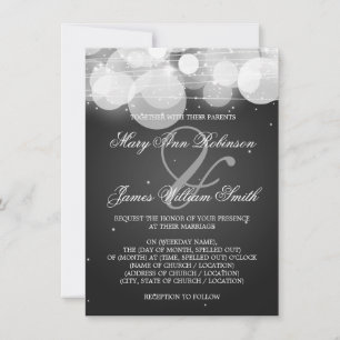 Elegant Wedding Glow & Sparkle Black Invitation