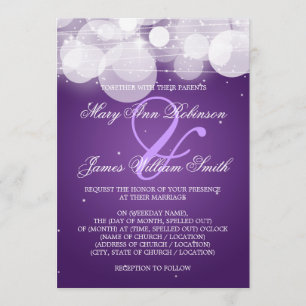 Elegant Wedding Glow & Sparkle Purple Invitation