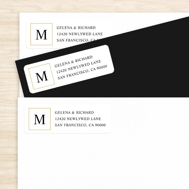 Elegant Wedding Gold Border Monogram Address (Creator Uploaded)