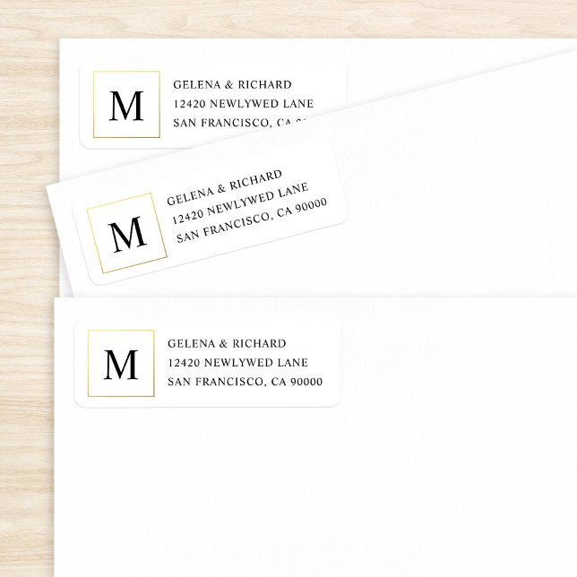 Elegant Wedding Gold Border Monogram Address (Creator Uploaded)