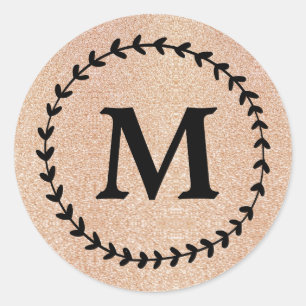 Elegant Wedding Gold glitter Black monogram Classic Round Sticker