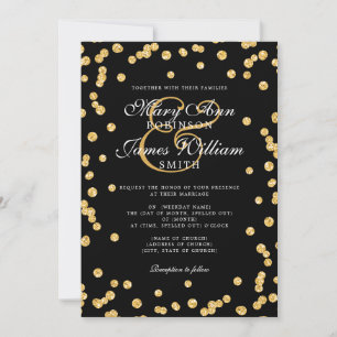 Elegant Wedding Gold Glitter Confetti Black  Invitation