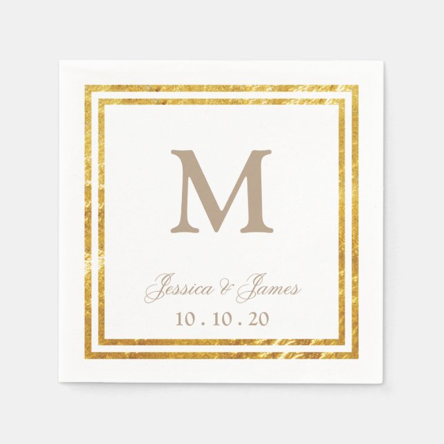 Elegant Wedding Gold Modern Cocktail Napkin (Front)