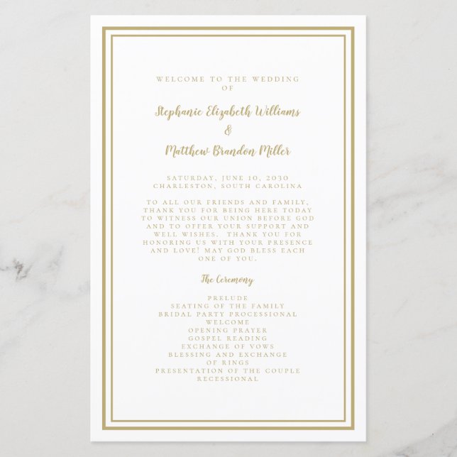 Elegant Wedding Gold Script Chic Ceremony Program (Front)