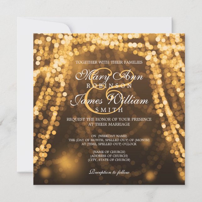 Elegant Wedding Gold String Lights Invitation (Front)