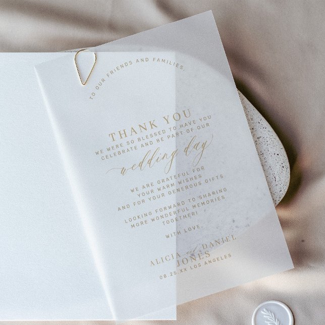 Elegant wedding gold thank you message overlay vellum invitations (Creator Uploaded)