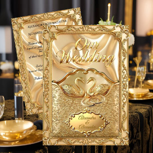 Elegant Wedding Golden Swans Rings Gold Diamonds Invitation