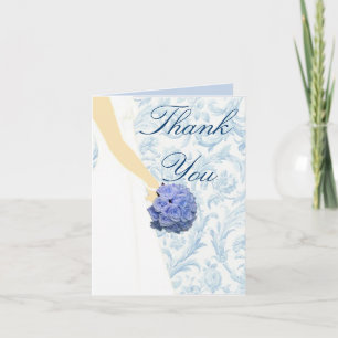 Elegant Wedding Gown Blue Thank You Card