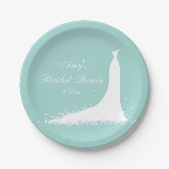 Elegant Wedding Gown, Bridal Shower, Custom Paper Plate (Front)