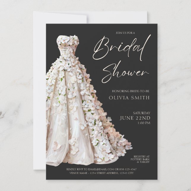 Elegant Wedding Gown Bridal Shower Invitation  (Front)