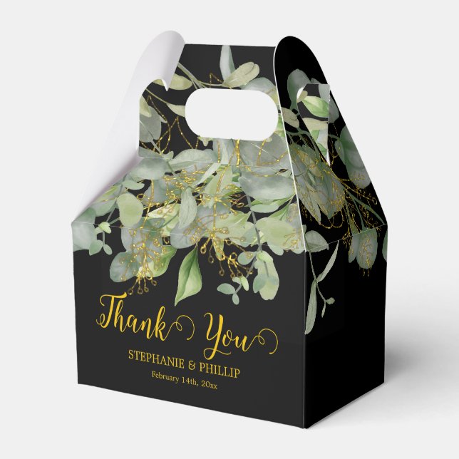 Elegant Wedding  Green Eucalyptus Foliage Wedding  Favor Box (Front Side)