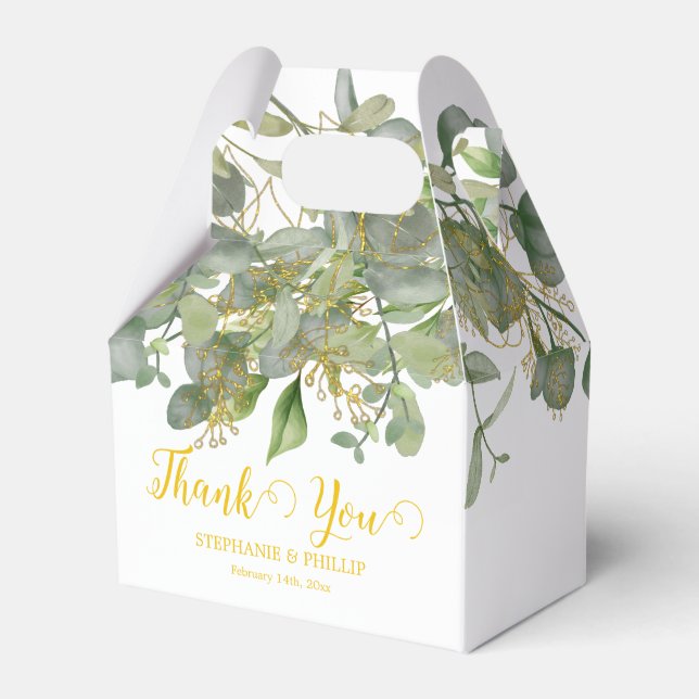 Elegant Wedding  Green Eucalyptus Foliage Wedding  Favor Box (Front Side)