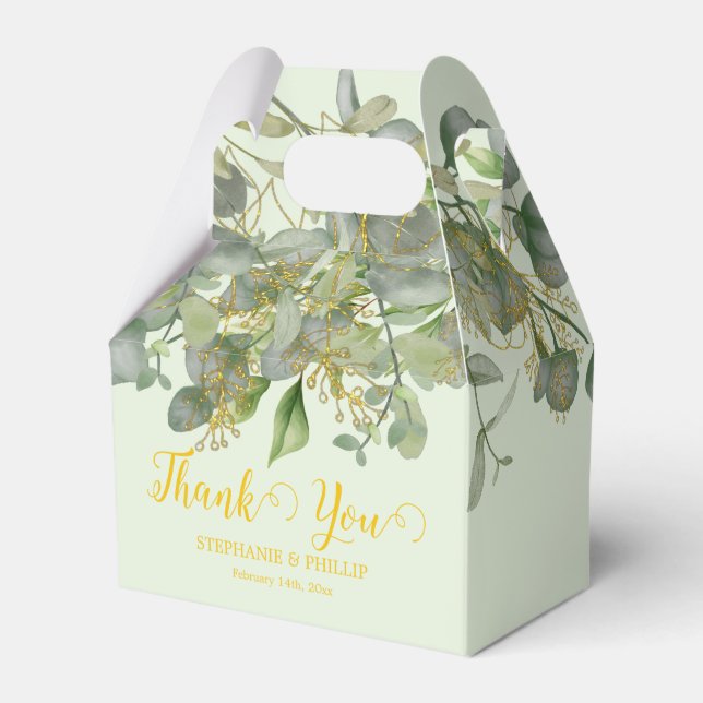 Elegant Wedding  Green Eucalyptus Foliage Wedding  Favor Box (Front Side)