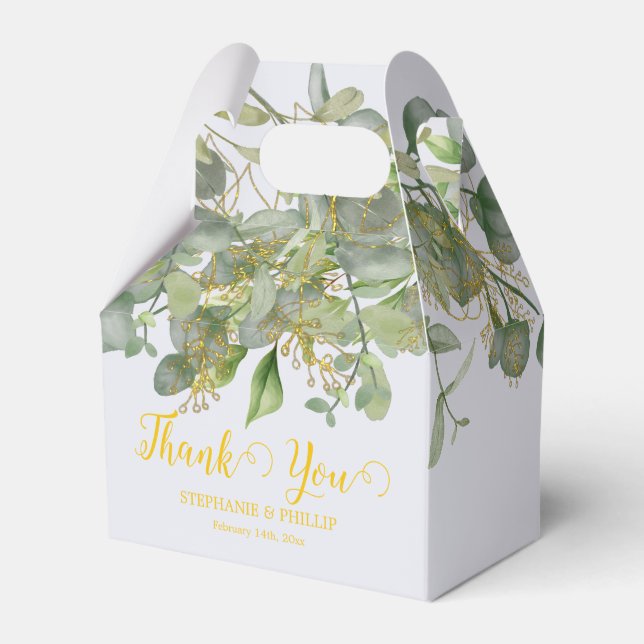 Elegant Wedding  Green Eucalyptus Foliage Wedding  Favor Box (Front Side)