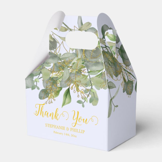 Elegant Wedding  Green Eucalyptus Foliage Wedding  Favor Box (Front Side)