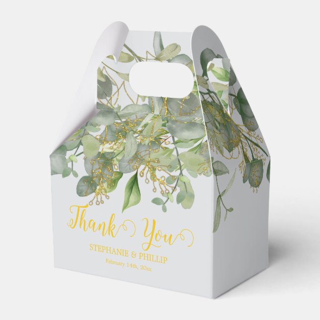 Elegant Wedding  Green Eucalyptus Foliage Wedding  Favor Box (Front Side)