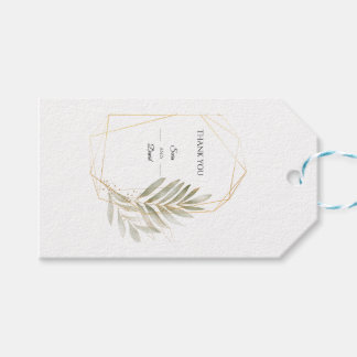 Elegant Wedding Greenery Gold Geometric Gift Tag