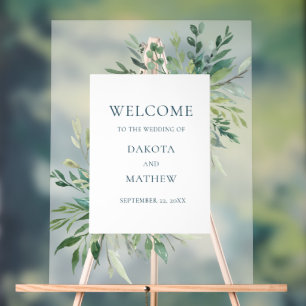 Elegant Wedding Greenery Welcome Acrylic Sign