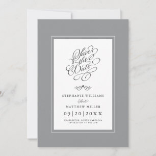 Elegant Wedding Grey Calligraphy Printable Digital Save The Date