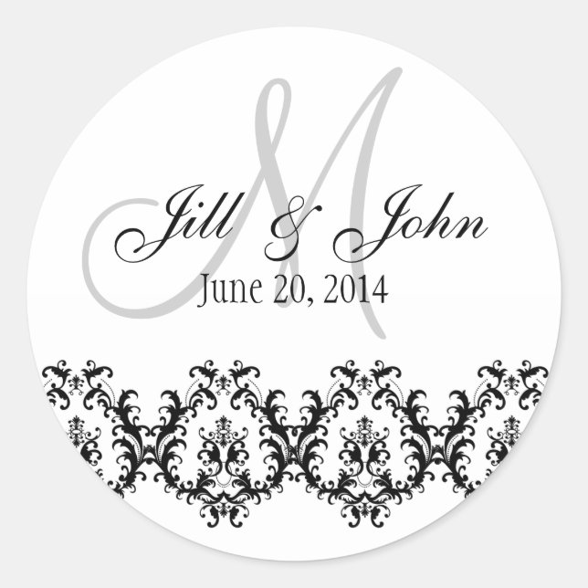 Elegant Wedding Grey Monogram Save the Date Classic Round Sticker (Front)