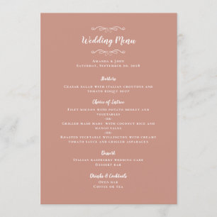Elegant Wedding Guest Calligraphy Rose Gold Dinner Menu