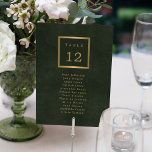 Elegant wedding guests seating chart table number<br><div class="desc">Modern classic dark hunter green and metallic gold trendy minimalist typography custom wedding dinner guest seating table chart card on a vintage distressed-looking background with frame.             Matching wedding stationery available in the collection.</div>