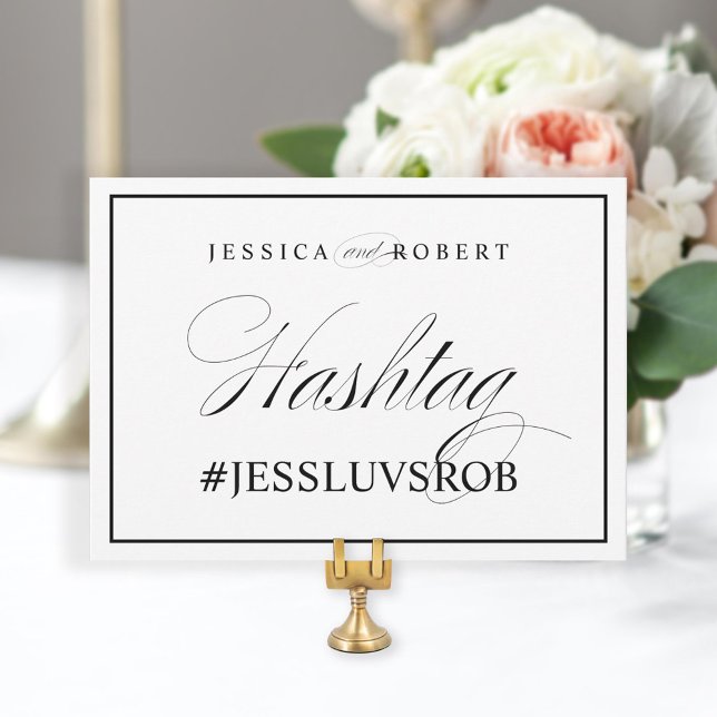 Elegant Wedding Hashtag Sign Black Border Invitation (Creator Uploaded)